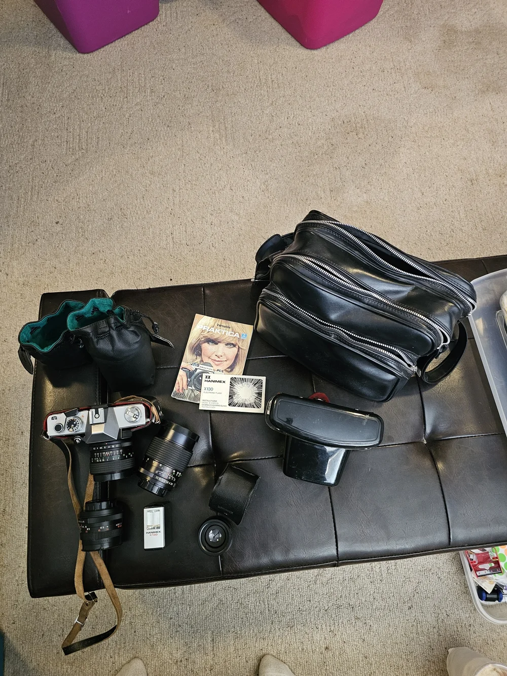 Vintage 35mm SLR Camera with Black Lenses